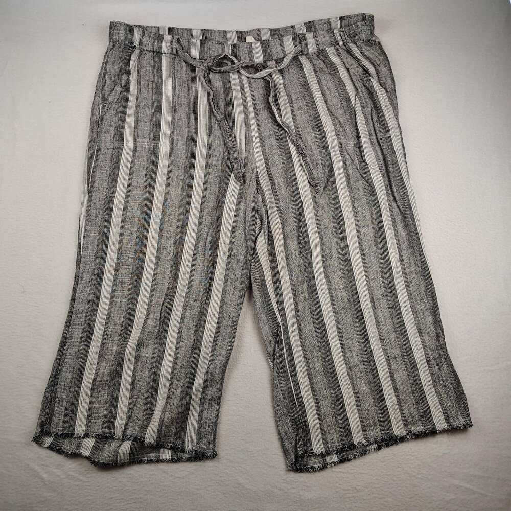Caslon Linen Blend Pants Womens 2X Gray Striped Wide Leg High Rise
